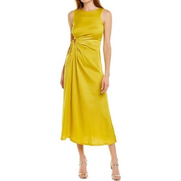 Taylor Golden Yellow A-Line Silky Midi Dress Size 10 NWT - Picture 1 of 13